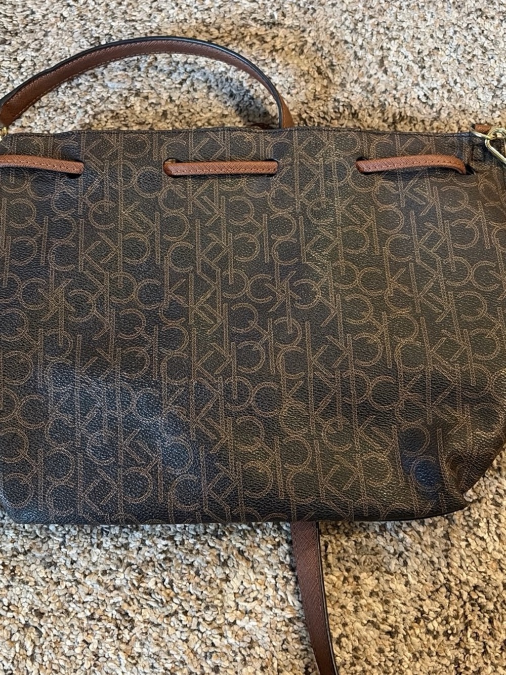 Calvin Klein Brown Monogram Crossbody Tote